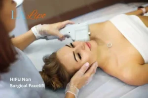 Woman having Hi-Fu to reduce wrinkles Merthyr Tydfil.