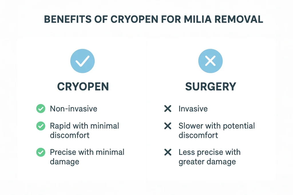 Benefits of cryopen for milia removal Merthyr Tydfil compared to surgical treatments.