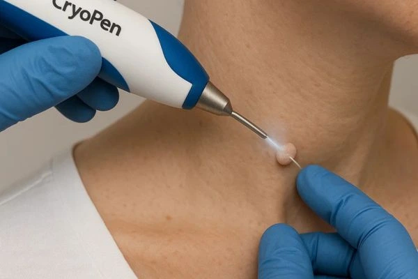 Person receiving cryotherapy Merthyr Tydfil for skin tag removal