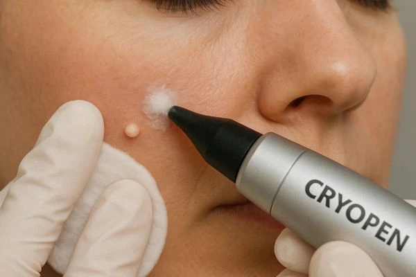 Woman receiving milia removal treatment Merthyr Tydfil