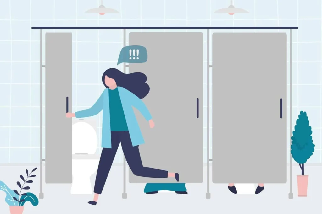 graphic of Urine incontinence Merthyr Tydfil woman running to the toilet.