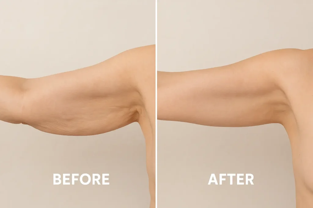 Picture of LA LIPO Merthyr Tydfil before and after results of skin tightening treatment on the upper arms.